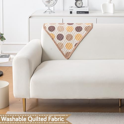 Image of HOKIPO 'HomeHues Series' Quilted Printed Sofa Back Cover, Pack of 1, Brown Polka Dot (IN-898-S-D4)