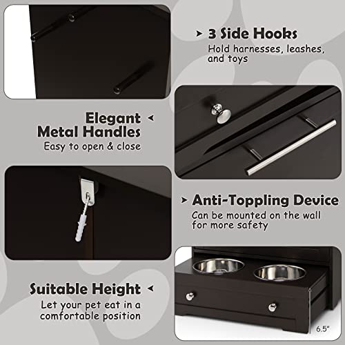 Petsite Large Pet Feeder Station, Dog Food Storage Cabinet With Stainless Steel Double Pull Out Raised Dog Bowls For Feeding & Watering Supplies, Pet Toy Storage Organizer, Brown #TOP7