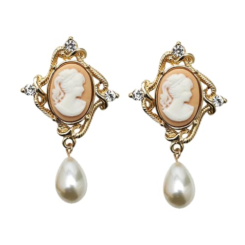 Gold Tone Cameo Earrings, Vintage Jewelry Victorian Art Deco Antique