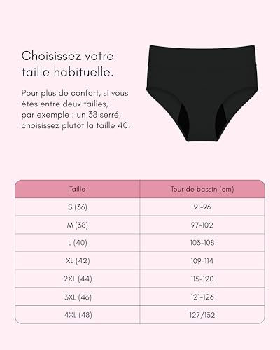 Mademoiselle Culotte – Culotte Menstruelle Ultra Respirante Lavable - 4 Couches Absorbantes Flux Abondant - Jusqu’à 4 Tampons - Protection Hygiénique Réutilisable Sans Fuite - Marque française - XXL – vue 6
