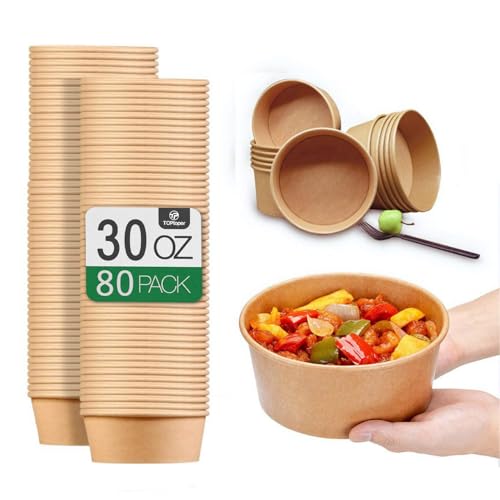 TOPtoper 80 Pcs 30 Oz【WITHOUT LIDS】 Large Paper Bowls Disposable