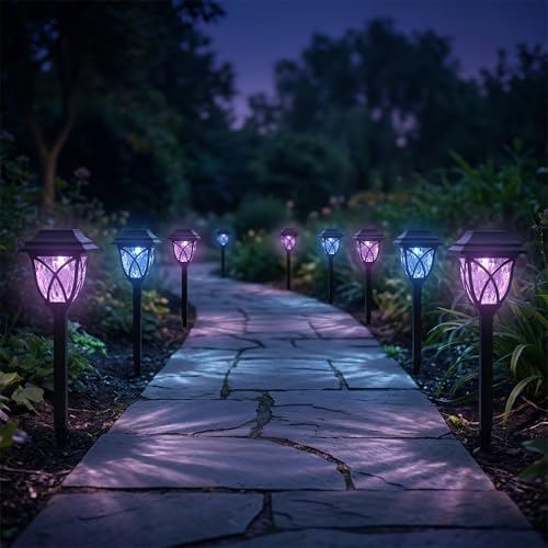 dojune Solar Pathway Lights Outdoor, Waterproof LED Garden Stake Lanterns, Warm White,Colorful for Lawn and Walkway 6pieces/Pack (Multicolor) by dojune - Used condition - Image 6