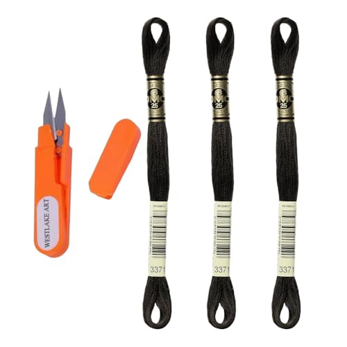 Westlake Art 117MC Dmc Mouline Etoile Floss 4.54G, Black Brown Embroidery Thread, Bundled With Embroidery Scissors – 117-3371 Six Strand Cotton, Double Mercerized cover