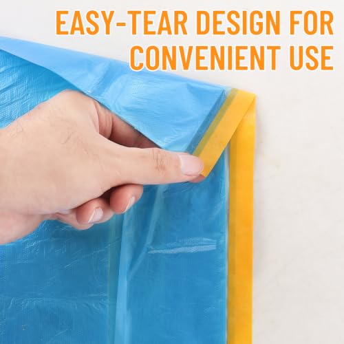 Image of 6 Rolls 71 inch x 66' Pre-Taped Masking Film, Painters Plastic Sheet, Plastic Drop Cloth for Painting, Tape and Drape for Automotive Covering and Appliance Protection