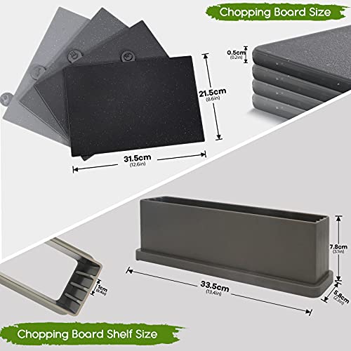 Index Cutting Board Set With Holder,Plastic Chopping Board Set Of 4 With Draining Rack,Food Icon,Cutting Boards Dishwasher Safe,Bpa Free,Easy To Storage For Kitchen,Send 1 Scissors(12.6" X 8.6") #TOP1
