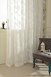 White Sheer Curtains 84 inches Long Leaves Embroidered Window Curtain Sheer Voile Panels for Living Room & Bedroom, 54x84, Two Panels