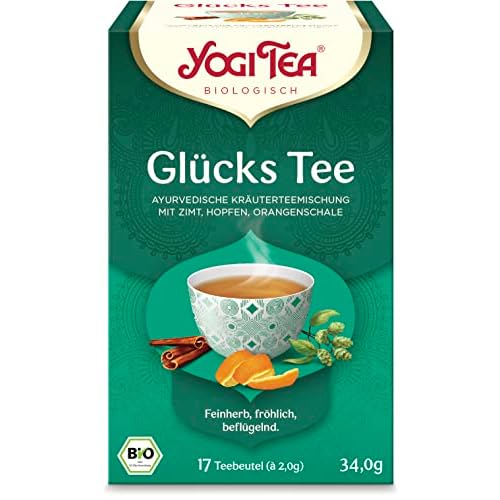 Yogi Tea Bio Glücks Tee Ayurvedische Kräuterteemischung mit Zimt, Hopfen und Orangenschale, 17 Beutel, 34g