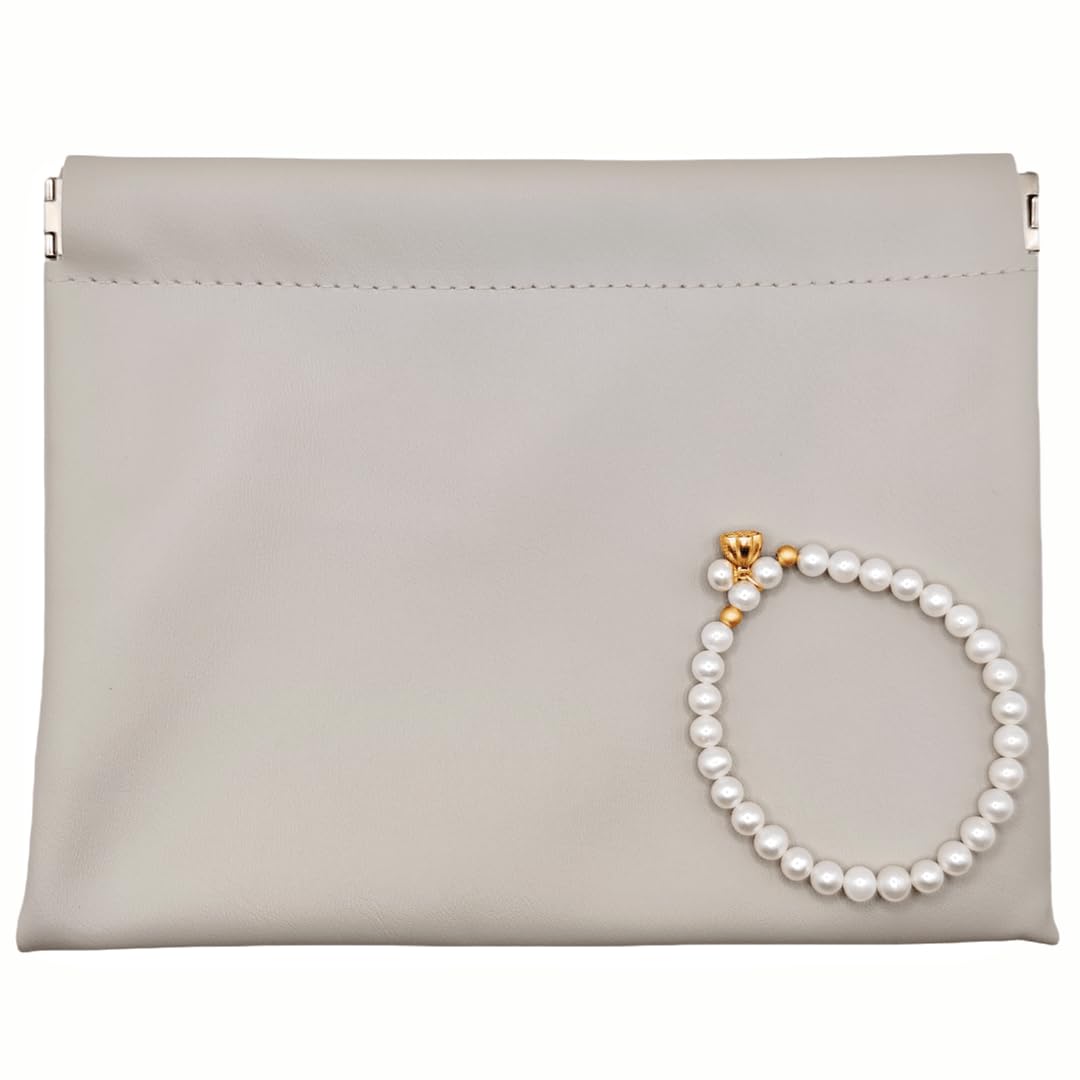 IvosmartPU Leather Jewelry Travel Bag, 7’’ x 5.5’’Jewelry Pouch Large Capacity Storage Bag Organizer for Earrings Rings Necklaces Bracelets, Wedding Party Favor Gift Bag (Grey)