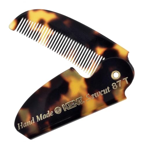 Kent 87T TY Handmade Folding Pocket Comb for Men, Fine Tooth Hair Comb Straightener for Everyday Grooming Styling Hair, Beard or Mustache, Use Dry or with Balms, Saw Cut Hand Polished, Made in England