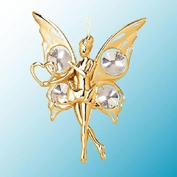 Mascot 24K Gold Plated Fairy Holding a Heart Ornament Sun Catcher w/Mascot Crystals - Romantic Gift for her Birthday, Anniversary, Wedding, or Home Decorations
