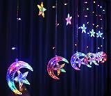 Vexorium Weihnachtsvorhanglichter Stern und Mond 3,5 m, LED Lichterkette mit Schneeflockenmotiv,...