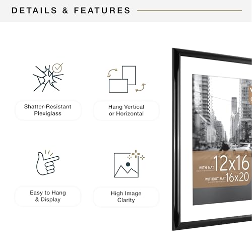 Image of MCS Trendsetter Poster Frame With Mat Option, 16x20 Matted to 12x16, Black | Trendsetter Poster Frame For Photos, 16x20 Inch, Displays 12x16 Inch Matted Or 16x20 Unmatted, Black, 1-Pack