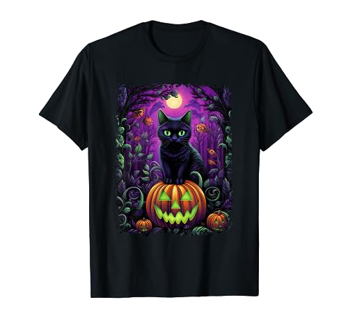 Halloween Cat Scary Pumpkin Spooky Funny Cat Camiseta