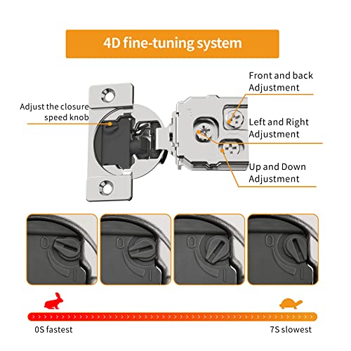 Chibery 30 Pack 1" Overlay 4D Soft Close Concealed Hinges For Face Frame Door, Adjustable Closing Speed, Self Close Satin Nickel, 105° Open Angle Concealed Stainless Steel Hinges For Cabinet #TOP1
