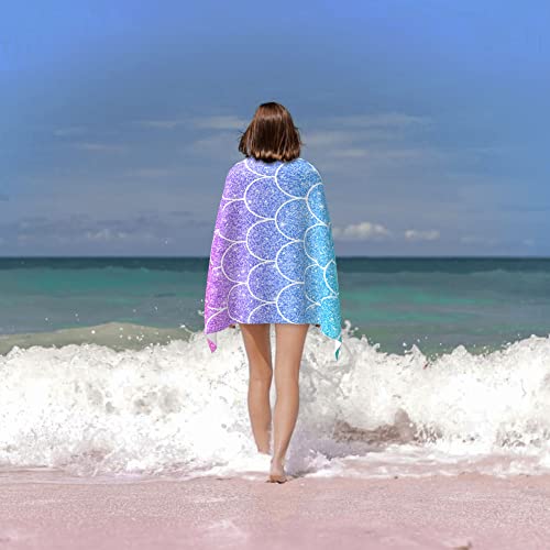 Hisoro Beautiful Fish Scales Beach Towel Quick Dry Microfibe Beach Towels For Adults Kids, Soft Comfortable Outdoors Swim Towels 52"X32" #TOP4