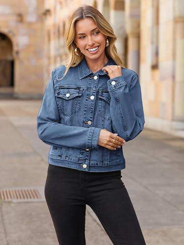 Image of Glamaker Womens Jean Jacket 2026 Basic Trendy Long Sleeve Denim Jackets Button Down Fitted Western Coat with Pockets