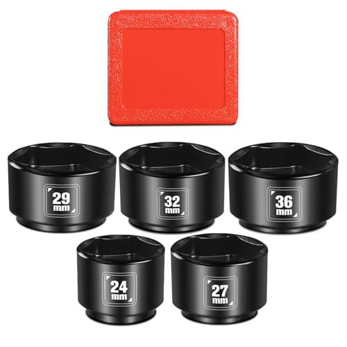 BLACKROBOT 5 Pieces 3/8 Drive Low Profile Oil Filter Socket Set Metric Size 24mm 27mm 29mm 32mm 36mm Chrome Vanadium Steel 6 Point Design Oil Filter Cap Remover and Installer Tool Set