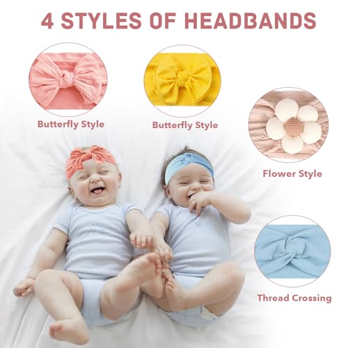 Uwiyo 8 Stück Nylon Turban Stirnband Blume Schleife Elastischer Baby Turban für Neugeborene, Kleinkinder