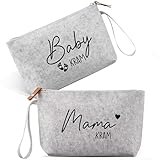2 Teiliges Toiletry Bags Geschenkset für werdende Eltern Mamas,Filztasche mit Reißverschluss, Mom to Be Geschenke Schwangerschaft Geschenk zur Geburt für Babyparty und Neue Eltern (Hellgrau)