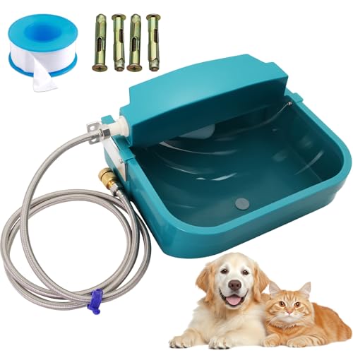 Automatic Water Dispenser for Large Dogs 8L Animal Drinking Water Bowl with Float Valve and Drainage Hole Livestock Animals Dispenser Waterer for Chicken,Horse,Calf,Dog,Goat (Green, With 79 Inch Pipe)
