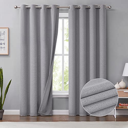 Melodieux 100% Blackout Curtains For Bedroom, Thermal Insulated Noise Reducing Linen Grommet Window Drapes For Living Room And Nursery, Grey, 50 X 96 Inch Length, 2 Panels #TOP30