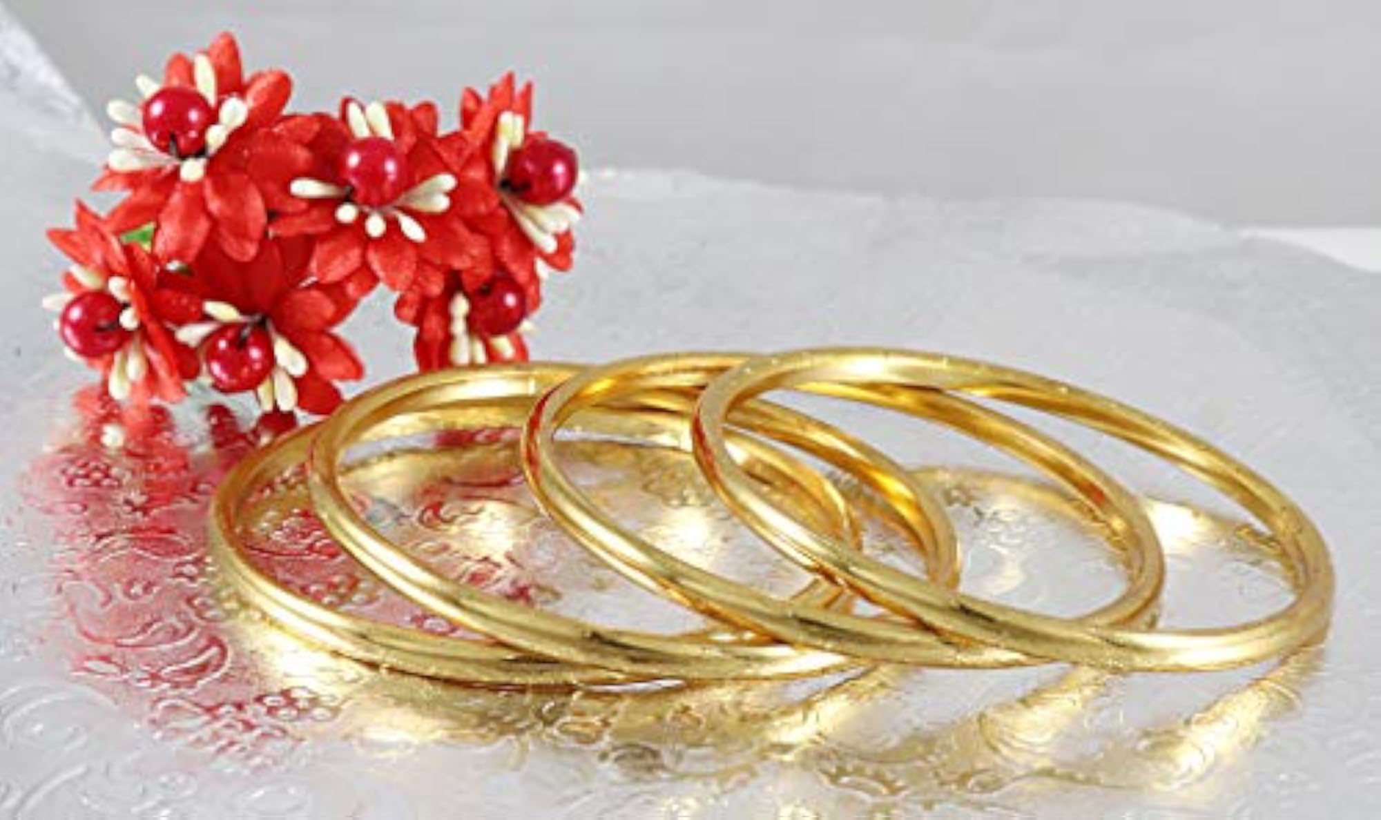 Gold Polished Brass Kada Set for Ladies, Pack of 4