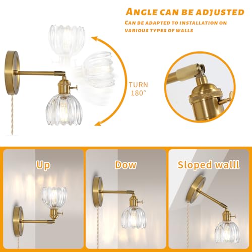 Image of Transparent Tulip Glass Lampshade Wall Light Plugin Corded for Bedside Bedroom Doorway