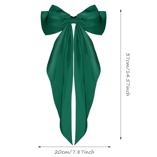WLLHYF Big Bow Barrettes Long Tail French Ribbon Hair Pins Soft Silky Satin Hair Clip Metal Bowknot Clips 90's Accessories for Party Valentine's Day Women Girl (Green) - Image 2