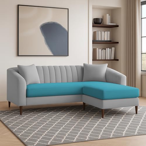 Image of Casaliving Doraldo 4 Seater L Shape Convertible Sofa Set for Living Room, 3 Seater & Ottoman Modular Sectional Couch for Small Space (Turquise Grey Colour) Fabric