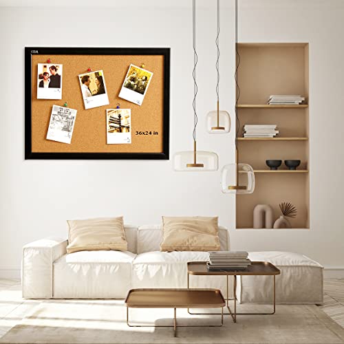 Cork Board 24 X 36 Inch Bulletin Board, Cork Notice Board 100% Wood Framed Brazil Imported, Mounting Hardware Push Pins Included #TOP2