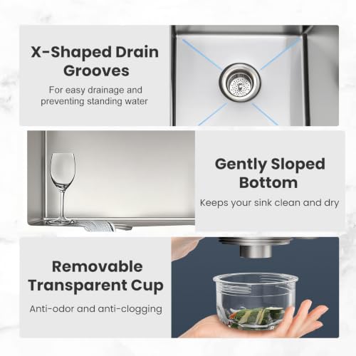 Image of SANYCASA 30 Inch Double Bowl Kitchen Sinks with Quick Drain Slope - 11 Gauge (3mm) 304 Stainless Steel Undermount Kitchen Sink with Accessories
