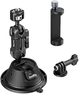 SMALLRIG Double-Layer Suction Cup Mount for Action Camera, Car Mount w Holder for GoPro for DJI Osmo, Dual Ball Head 360° Rotation for Car Windshield Window, SC-1K - 4275
