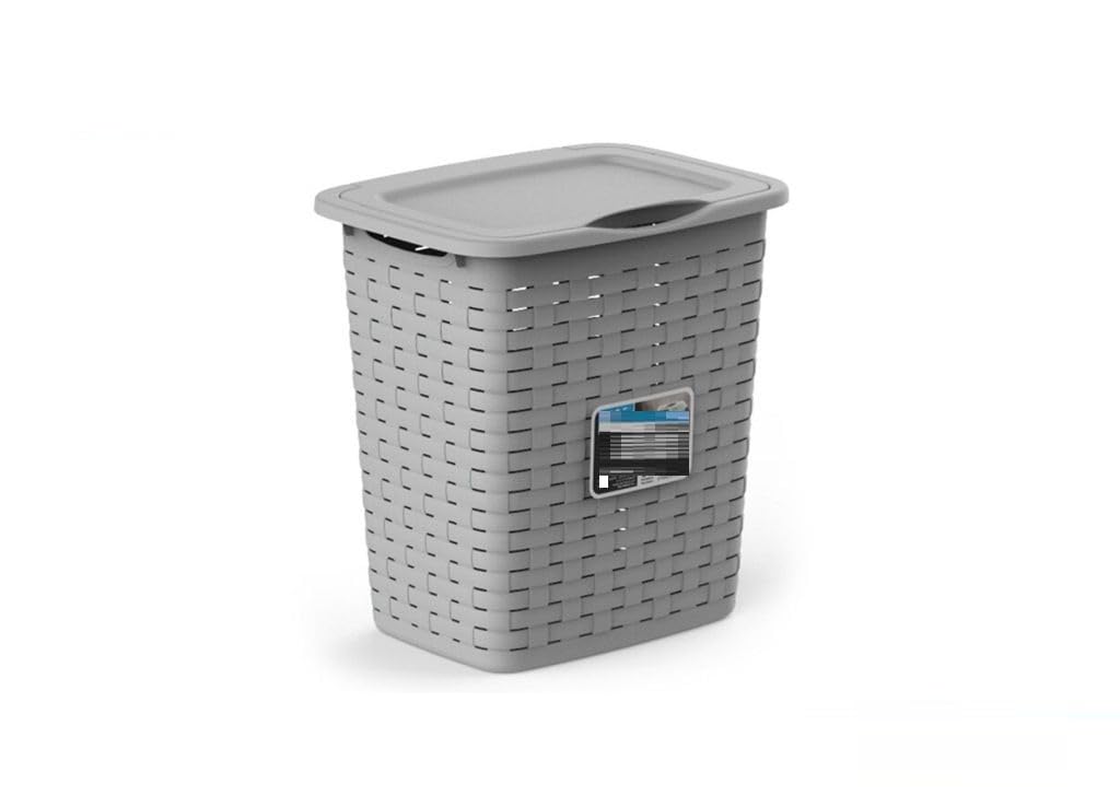 Seau à linge en PVC gris DRW anti-odeur avec couvercle de rangement 44 cm