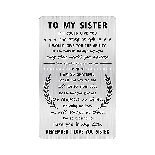 Alotozo Grateful Sister Gifts - Valentines Day Gift for Sister Sis - Engraved Wallet Card Inserts to My Sister