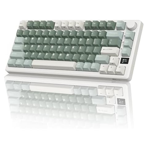 RK ROYAL KLUDGE M75 Wireless Mechanical Keyboard 2.4Ghz/BT5.1/USB-C Gaming Keyboard 75% Layout 81 Keys Gasket Mount with OLED Display & Knob RGB Backlight Hot-Swappable Viridian Switch, Green Cover