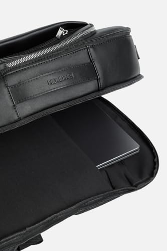 Image of SNITCH Black VeganLeather Backpack, Minimalist Style, Zippered Compartments, Top Handle