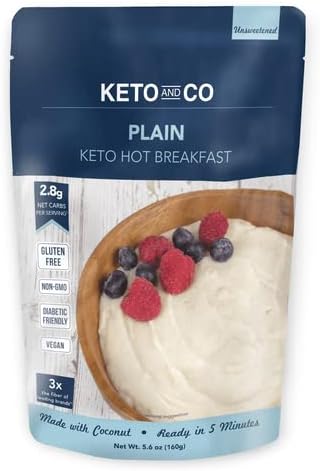 Keto Hot Breakfast by Keto and Co | Plain | Just 2.8 Net Carbs Per Serving | Gluten free, Low Carb, No Added Sugar, Unsweetened | (8 Servings - Plain)