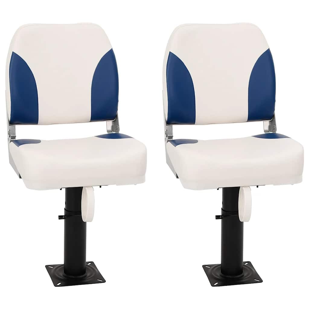 Juego de 2 asientos plegables para barco, color azul y blanco, 41 x 36 x 48 cm, accesorios para barcos de PVC y poliuretano con consola de acero, altura regulable para velero, yate, deportes