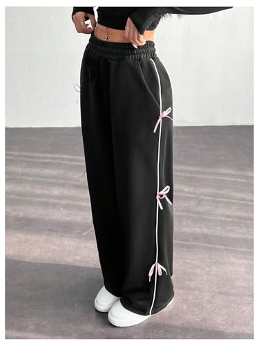 SOLY HUX Girl's Baggy Sweatpants Y2k Bow Elastic Waist Wide Leg Casual Long Pants3