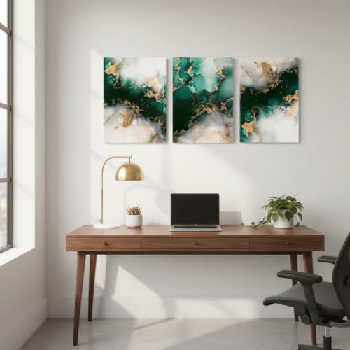 Emerald Green Gold Abstract Canvas Wall Art Decor, 3Pcs Framed 12x16 Inches by JiazuGo - Used condition - Image 6