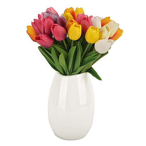 Flores artificiais com 20 cabeças de tulipas de poliuretano com toque real, arranjo de flores falsas