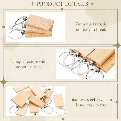 Porte-clés en bois vierges rectangle pyrogravure et bricolage DIY