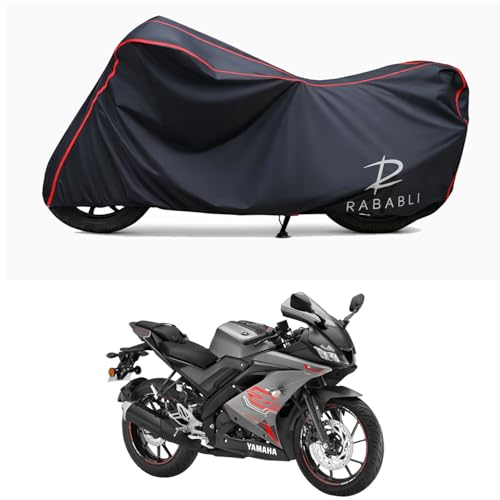 Image of Waterproof Bike Body Cover Compatible for | Yamaha R15 V4 BS6 | Taffeta Fabric, Red Piping Design, Bottom Elastic Fit | Dustproof, Sun UV & Rain Protection for All Bikes