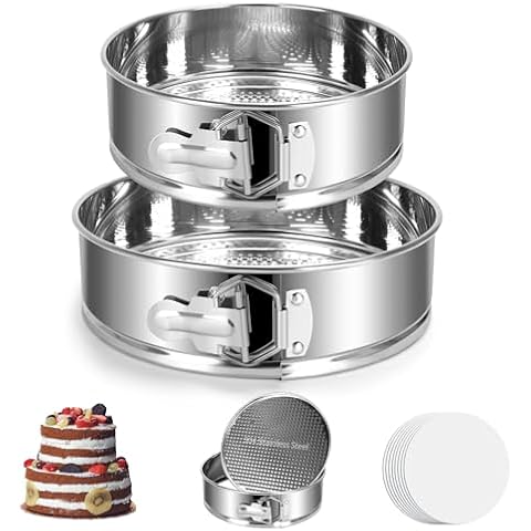 Stainless Steel Springform Pan Set,7" 9" Nonstick Leakproof Baking Cake Pan Set,Round Bakeware Cheesecake Pan with Removable Bottoms and 20pcs Parchment Paper Liners for Instant Pot and Oven Cover