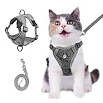 cat Chest Harness and Leash, Anti-Escape Adjustable Soft mesh cat Leash and Chest Harness Set for All Types of Cats cat Vests (Grey, 6.6-9.9lb)