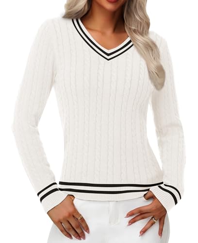 Cable Knit Sweater Women Soft V Neck Tops Long Sleeve Pullover Clothes Casual Trendy Outfits2