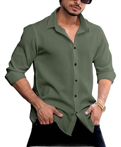 Image of NexaFlair Men's Casual Button Down Shirts Long Sleeve Linen Shirt Fashion Textured Beach Summer Regular Wear Shirts