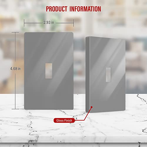 Image of ENERLITES Screwless Toggle Switch Wall Plate, Child Safe Light Switch Cover, Standard Size 1-Gang 4.68 inch x 2.93 inch, Unbreakable Polycarbonate Thermoplastic, UL Listed, SI8811-GY, Glossy, Gray