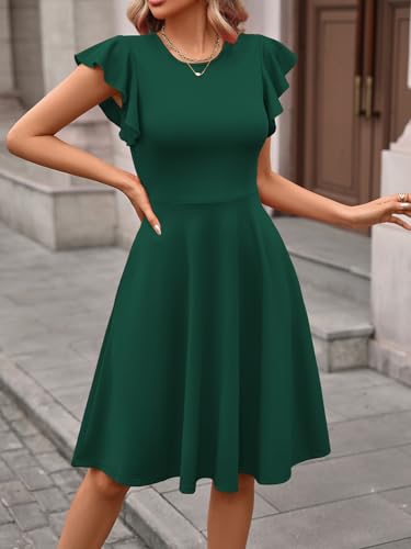 Image of MSLG Women's Fit and Flare Ruffle Short Sleeves Dresses Work V-Back Cocktail Semi Formal A Line Dress with Pockets 842