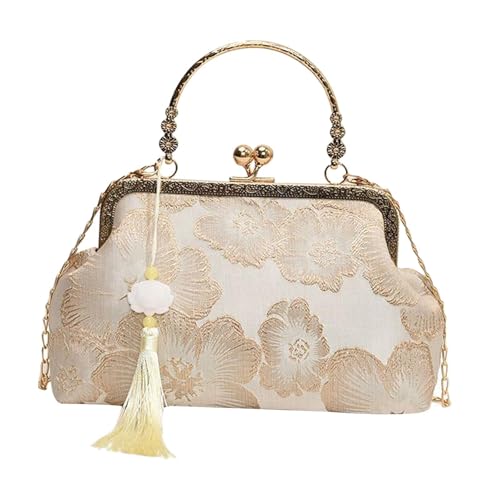 Sac à main rétro en broderie florale et son portefeuille chinois assorti